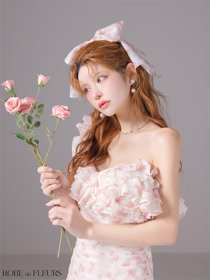 ROBE de FLEURS ローブドフルール 【XSサイズあり】ラメフラワーギャザーフリルミニキャバドレス fm4908-c