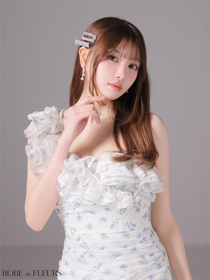 ROBE de FLEURS ローブドフルール 【XSサイズあり】ラメフラワーギャザーフリルミニキャバドレス fm4908-c