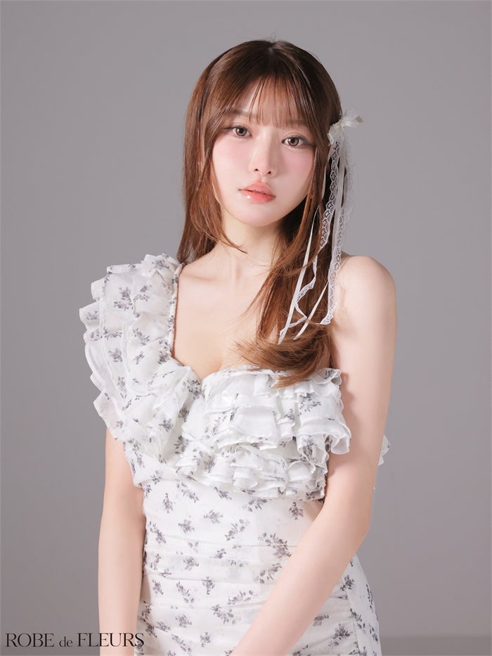 ROBE de FLEURS ローブドフルール 【XSサイズあり】ラメフラワーギャザーフリルミニキャバドレス fm4908-c