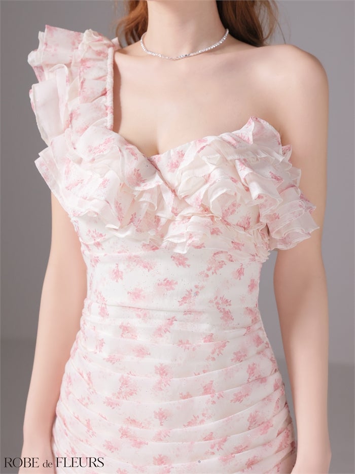ROBE de FLEURS ローブドフルール 【XSサイズあり】ラメフラワーギャザーフリルミニキャバドレス fm4908-c