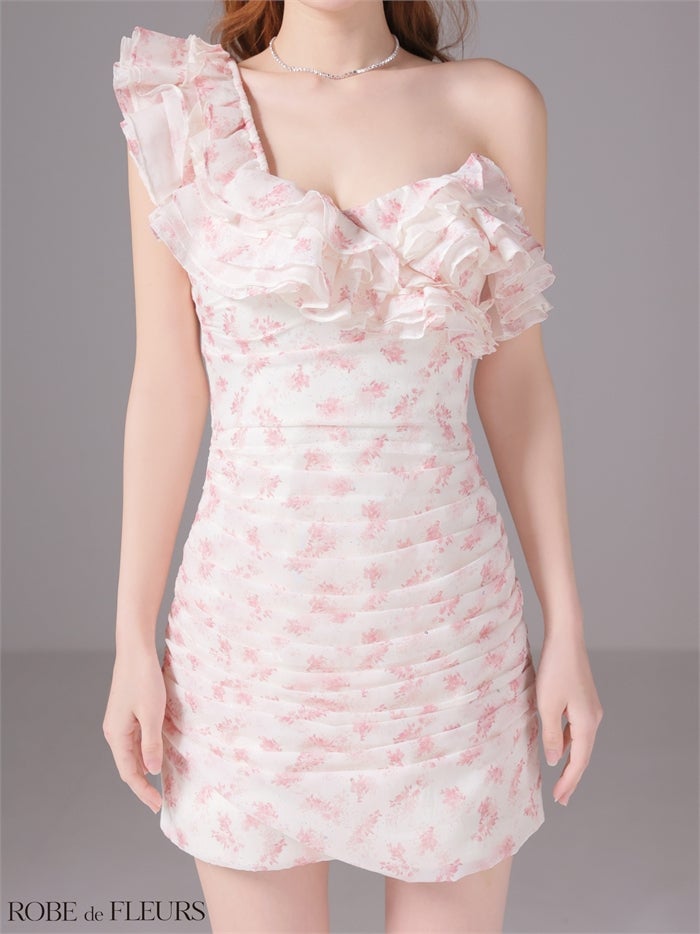 ROBE de FLEURS ローブドフルール 【XSサイズあり】ラメフラワーギャザーフリルミニキャバドレス fm4908-c