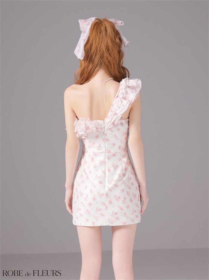 ROBE de FLEURS ローブドフルール 【XSサイズあり】ラメフラワーギャザーフリルミニキャバドレス fm4908-c