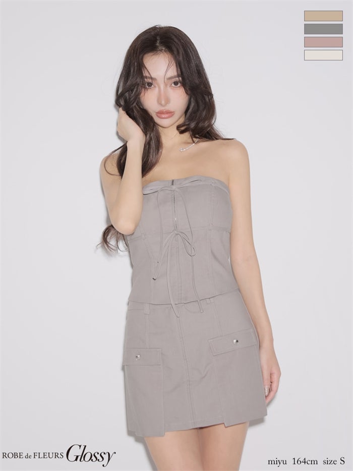 Glossy ローブドフルールグロッシー 【XSサイズあり】ベアリボンセットアップミニキャバドレス gl4358-c