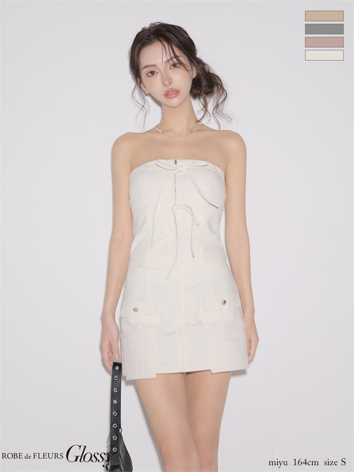 Glossy ローブドフルールグロッシー 【XSサイズあり】ベアリボンセットアップミニキャバドレス gl4358-c