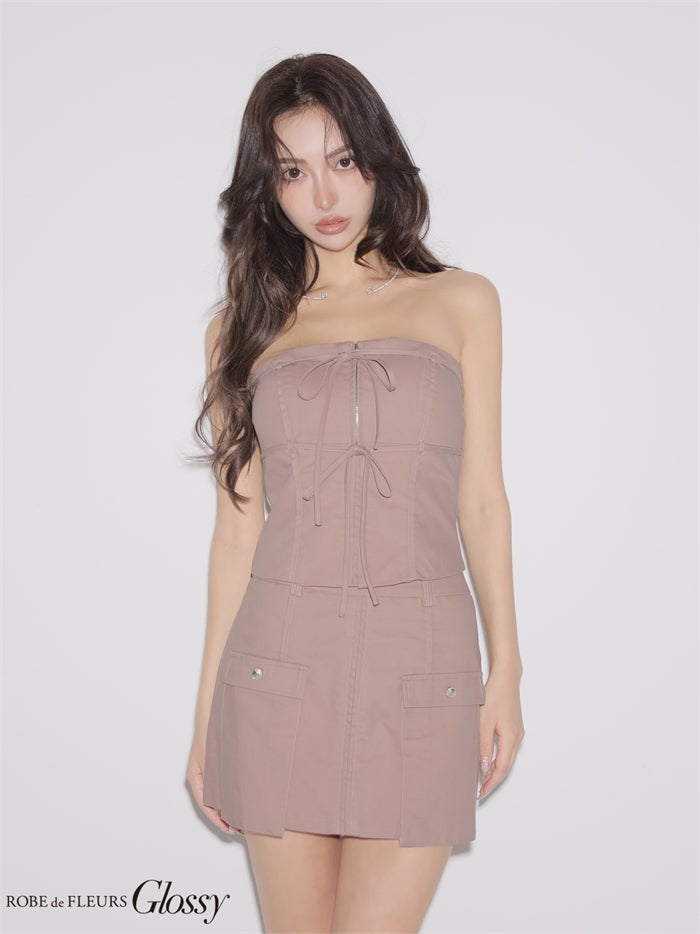 Glossy ローブドフルールグロッシー 【XSサイズあり】ベアリボンセットアップミニキャバドレス gl4358-c