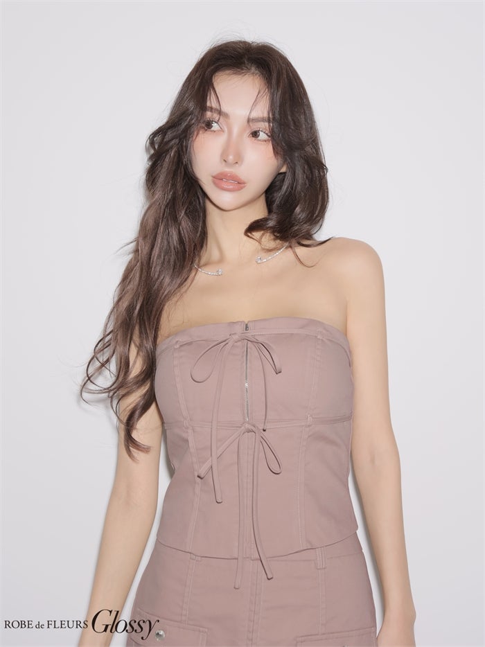 Glossy ローブドフルールグロッシー 【XSサイズあり】ベアリボンセットアップミニキャバドレス gl4358-c