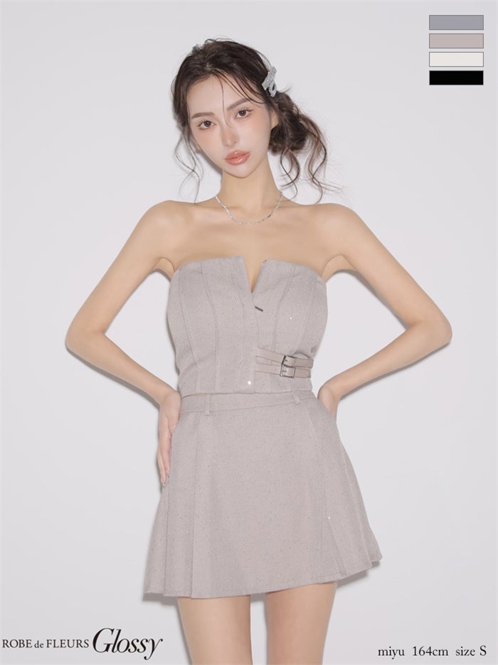 Glossy ローブドフルールグロッシー 【XSサイズあり】スパンコールベアセットアップミニキャバドレス gl4356-c