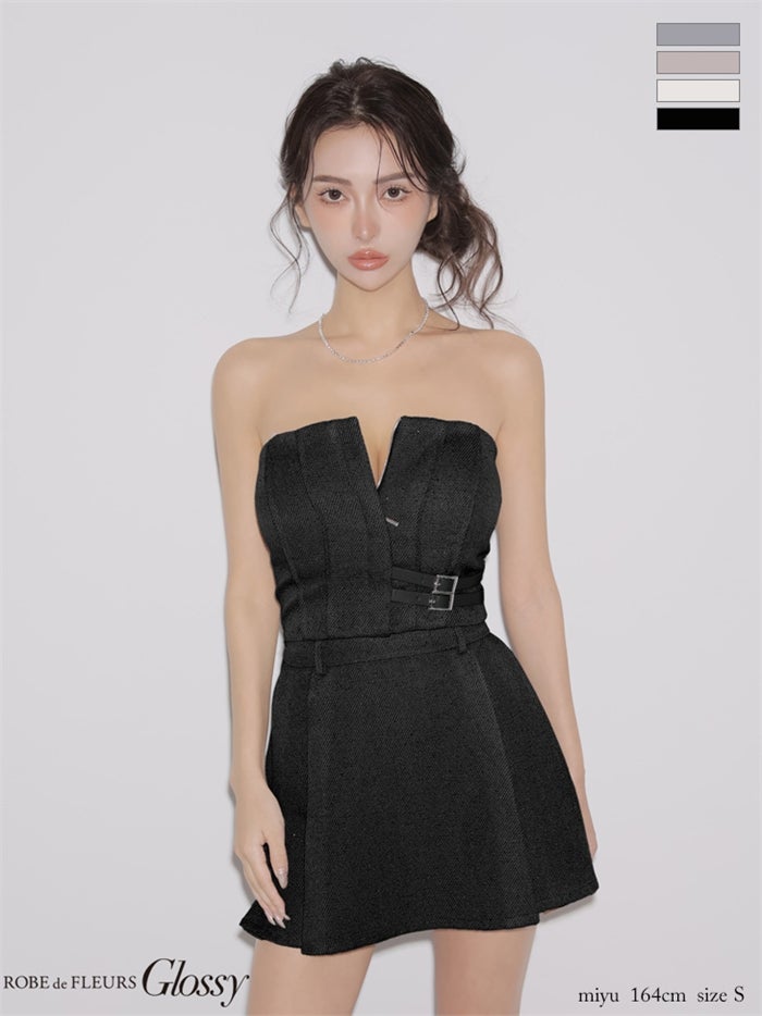 Glossy ローブドフルールグロッシー 【XSサイズあり】スパンコールベアセットアップミニキャバドレス gl4356-c