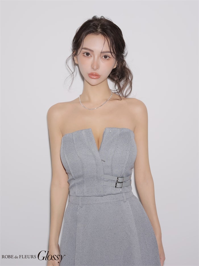 Glossy ローブドフルールグロッシー 【XSサイズあり】スパンコールベアセットアップミニキャバドレス gl4356-c