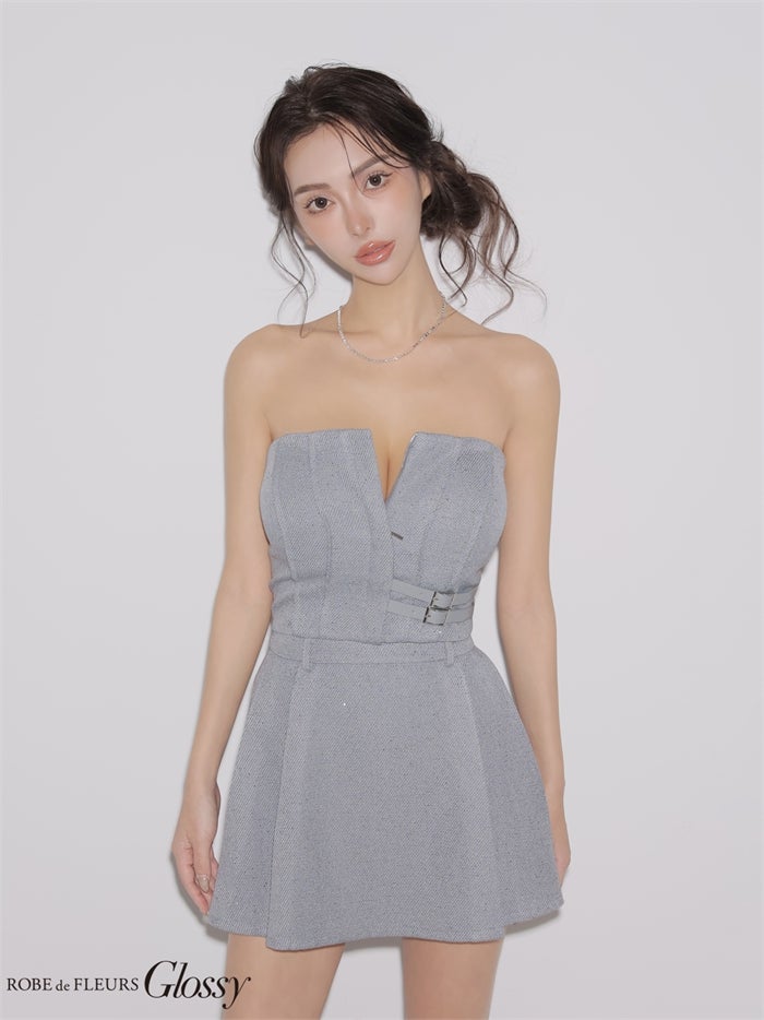 Glossy ローブドフルールグロッシー 【XSサイズあり】スパンコールベアセットアップミニキャバドレス gl4356-c