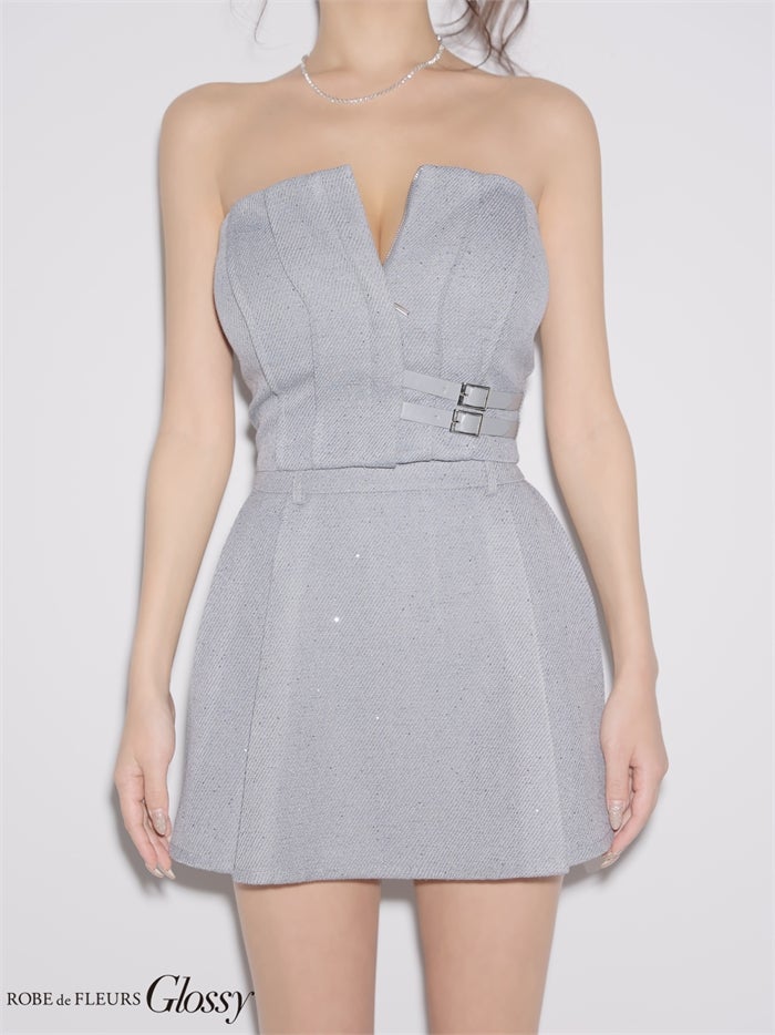 Glossy ローブドフルールグロッシー 【XSサイズあり】スパンコールベアセットアップミニキャバドレス gl4356-c