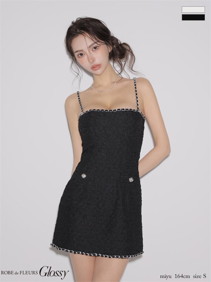 Glossy ローブドフルールグロッシー 【XSサイズあり】ジャガードラインチェーンミニキャバドレス gl4190-c