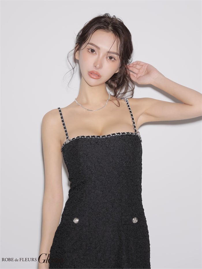 Glossy ローブドフルールグロッシー 【XSサイズあり】ジャガードラインチェーンミニキャバドレス gl4190-c