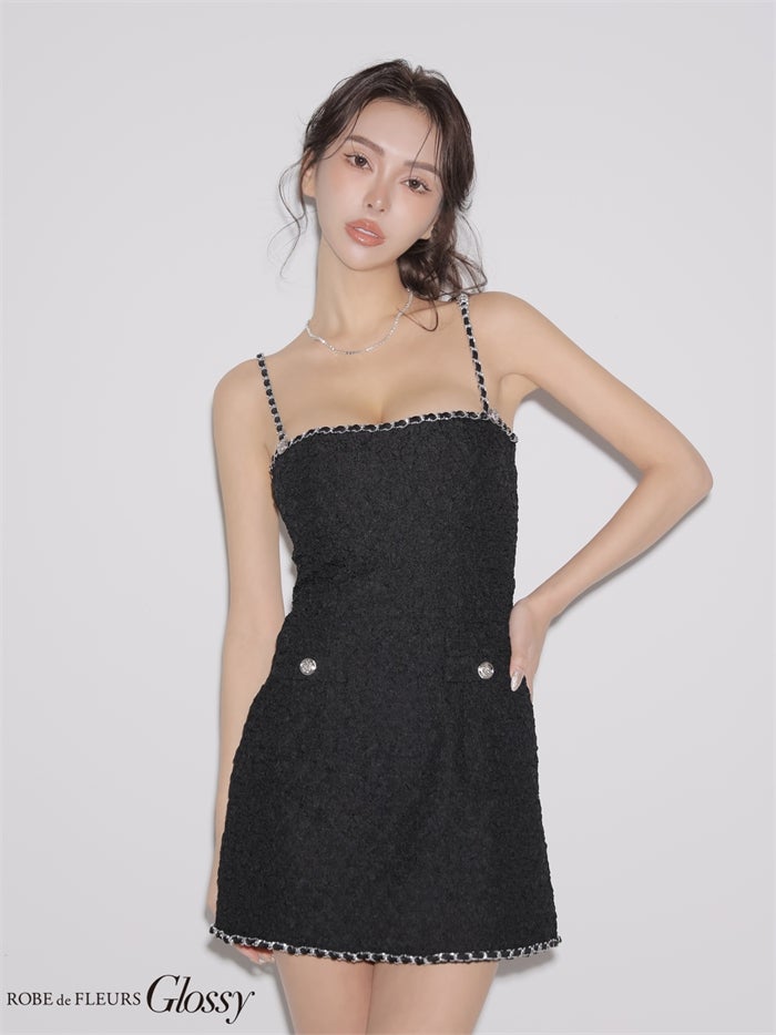 Glossy ローブドフルールグロッシー 【XSサイズあり】ジャガードラインチェーンミニキャバドレス gl4190-c