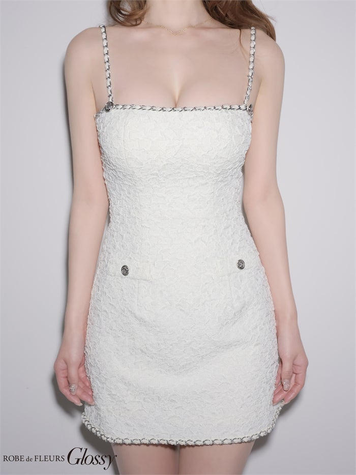 Glossy ローブドフルールグロッシー 【XSサイズあり】ジャガードラインチェーンミニキャバドレス gl4190-c