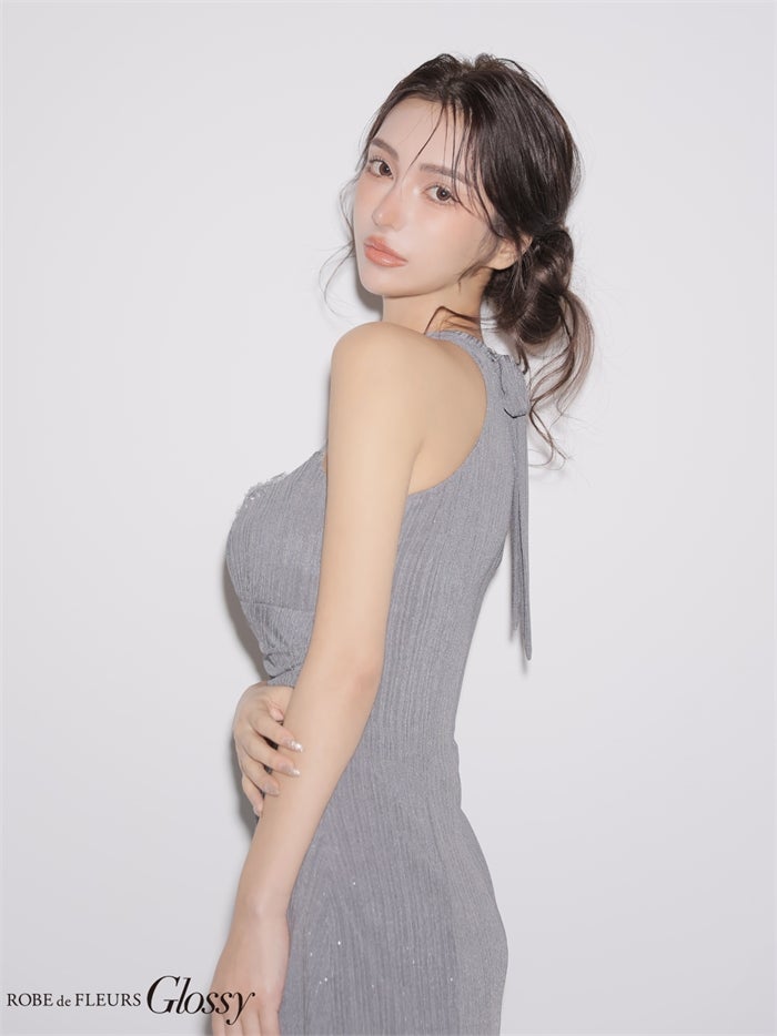 Glossy ローブドフルールグロッシー 【XSサイズあり】 ラメニットレースホルターミニキャバドレス gl4186-c