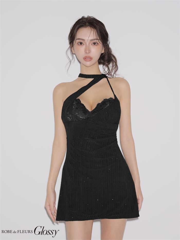 Glossy ローブドフルールグロッシー 【XSサイズあり】 ラメニットレースホルターミニキャバドレス gl4186-c