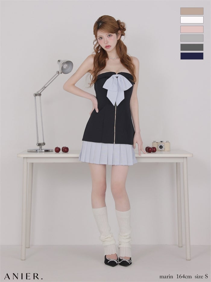 ROBE de FLEURS anier.ROBE ローブドフルール アニエルローブ 【XSサイズあり】springstripe ribbon bare mini dress