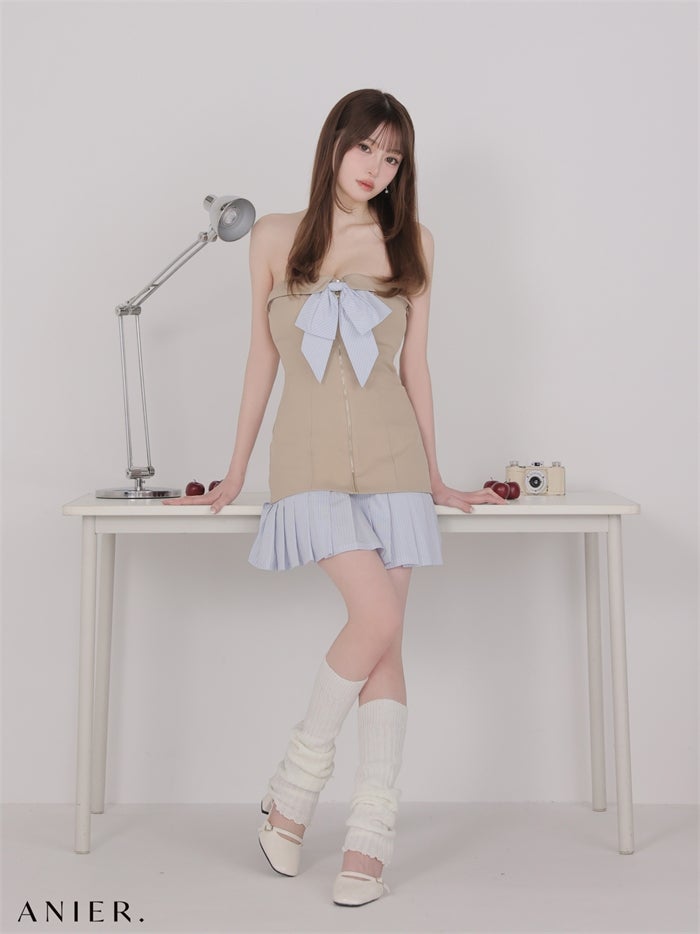 ROBE de FLEURS anier.ROBE ローブドフルール アニエルローブ 【XSサイズあり】springstripe ribbon bare mini dress