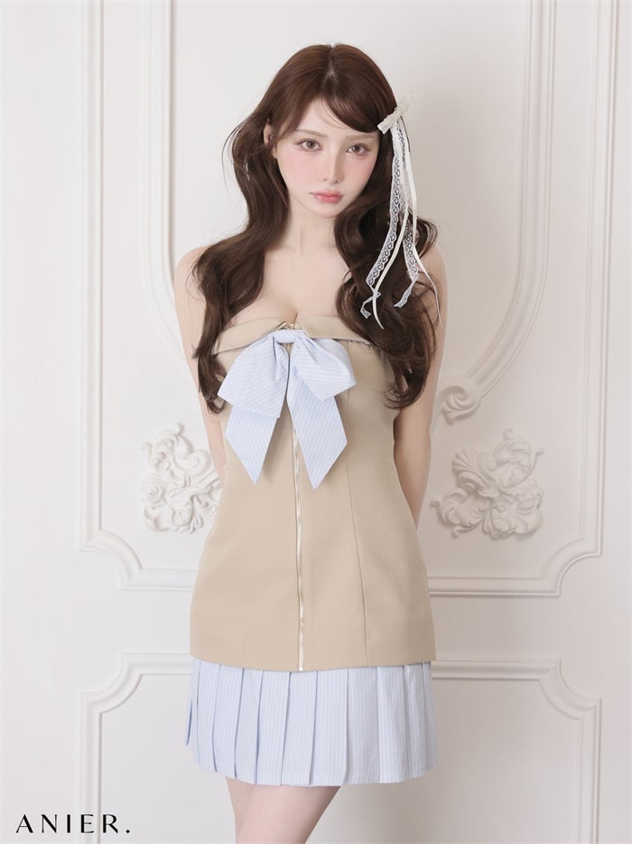 ROBE de FLEURS anier.ROBE ローブドフルール アニエルローブ 【XSサイズあり】springstripe ribbon bare mini dress