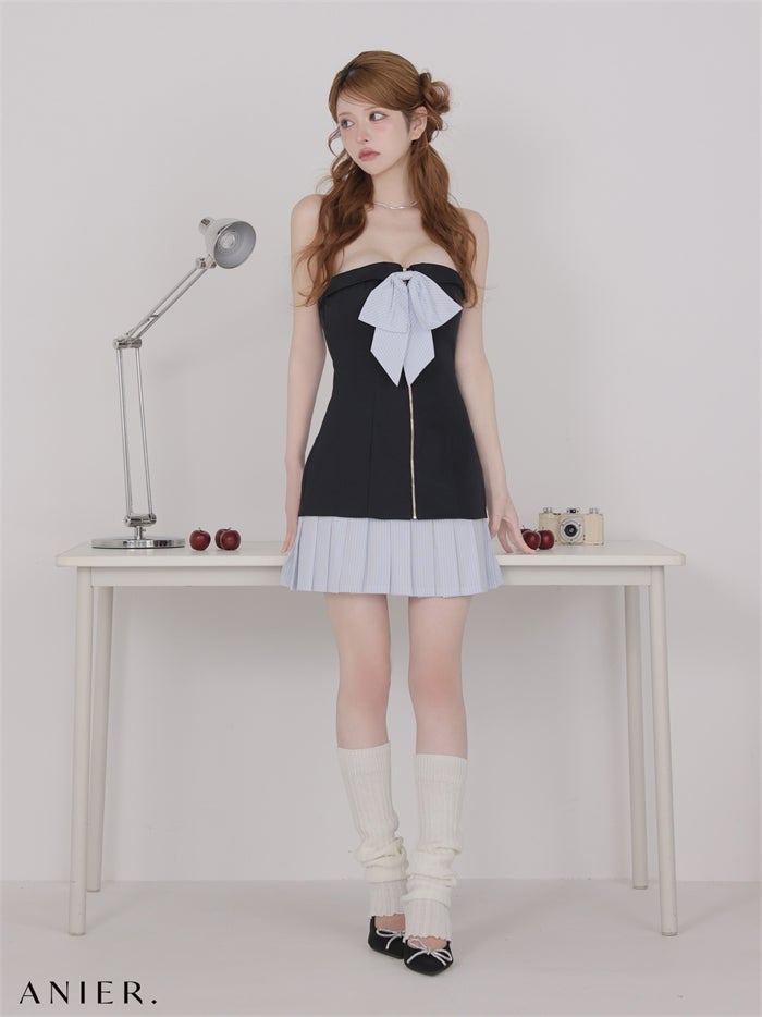 ROBE de FLEURS anier.ROBE ローブドフルール アニエルローブ 【XSサイズあり】springstripe ribbon bare mini dress