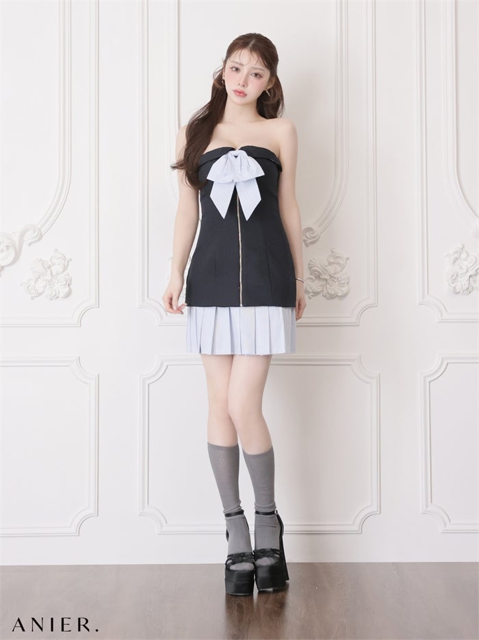 ROBE de FLEURS anier.ROBE ローブドフルール アニエルローブ 【XSサイズあり】springstripe ribbon bare mini dress