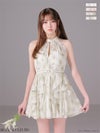 ROBE de FLEURS ローブドフルール 【XSサイズあり】フラワーシフォンホルターミニキャバドレス