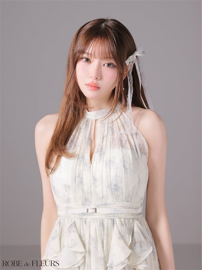 ROBE de FLEURS ローブドフルール 【XSサイズあり】フラワーシフォンホルターミニキャバドレス