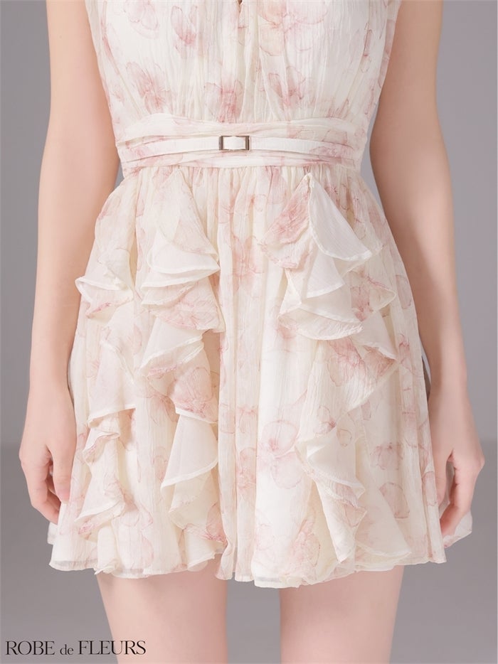 ROBE de FLEURS ローブドフルール 【XSサイズあり】フラワーシフォンホルターミニキャバドレス