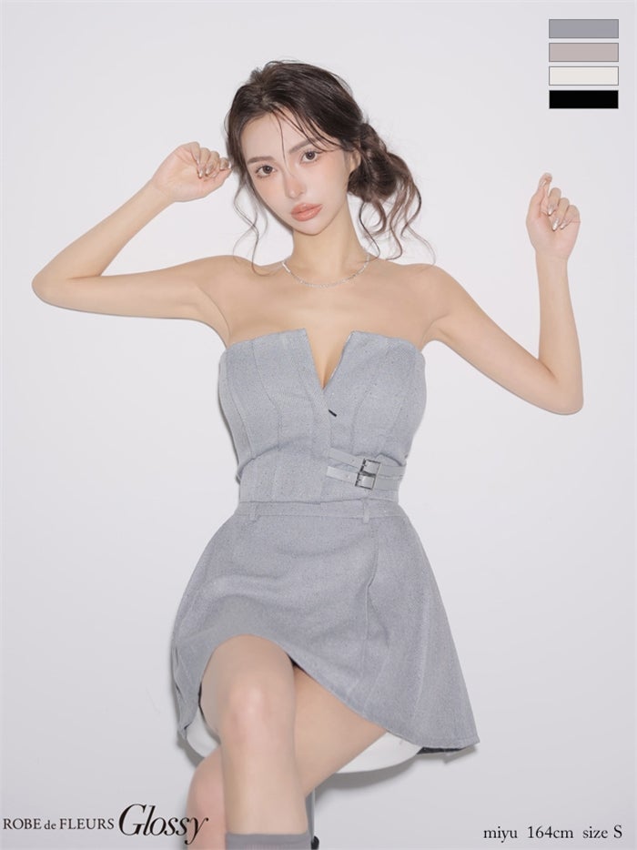  Glossy ローブドフルールグロッシー 【XSサイズあり】スパンコールベアセットアップミニキャバドレス gl4356