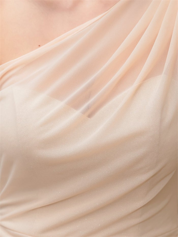 Veautt ヴュート ワンショルダー/シアー/メッシュ/スリット/タイト/ミディアムドレス vt082604