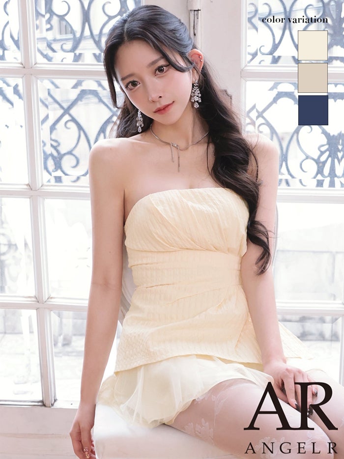AngelR エンジェルアール ベアトップ/ウエストタック/シフォン/フリル/フレア/マイクロミニドレス ar26314