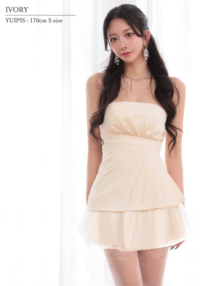 AngelR エンジェルアール ベアトップ/ウエストタック/シフォン/フリル/フレア/マイクロミニドレス ar26314