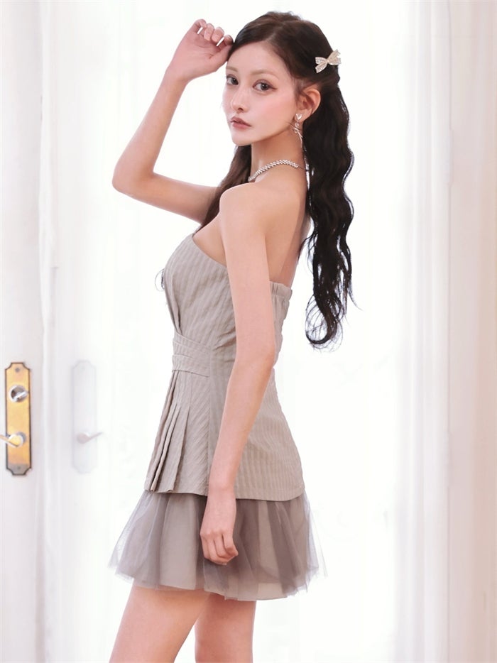 AngelR エンジェルアール ベアトップ/ウエストタック/シフォン/フリル/フレア/マイクロミニドレス ar26314