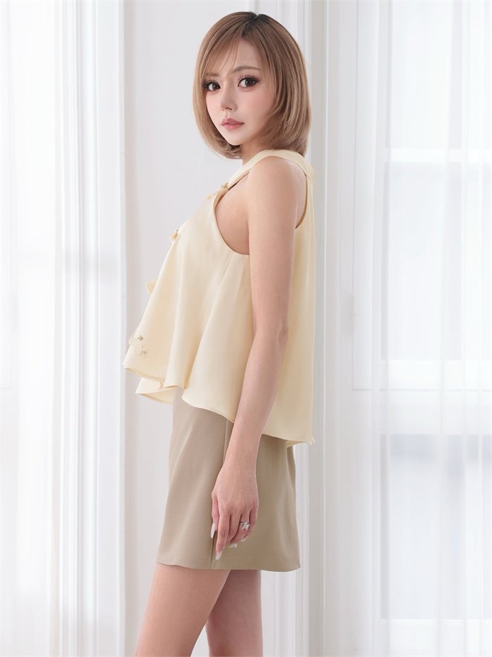 AngelR エンジェルアール クロスネック/フロントフリル/フラワー/バイカラー/セパレート/シフォン/フレア/マイクロミニドレス ar26817