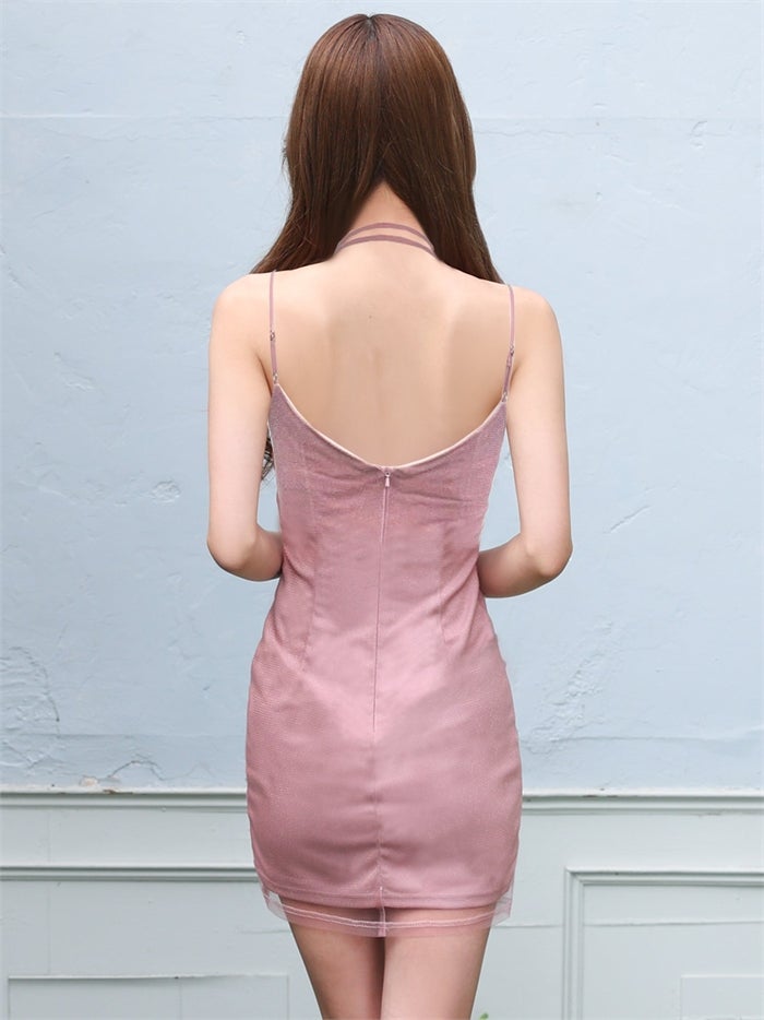 AngelR エンジェルアール ネッククロスデザイン/フラワー/ビジュー/メッシュ/アシンメトリー/ラメ/タイト/ミニドレス ar26209