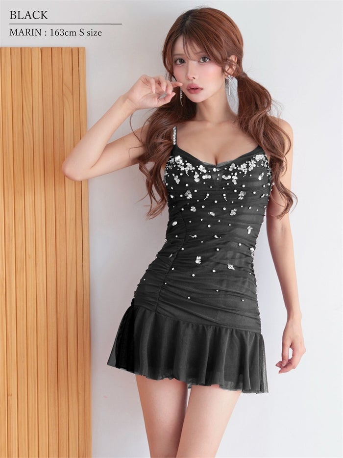 AngelR エンジェルアール メッシュ/ビジュー/マイクロ/フレアミニドレス ar25868