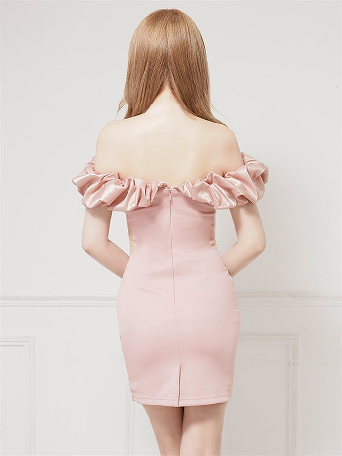 AngelR エンジェルアール オフショルダー/サテン/ビジュー/メッシュ/タイトミニドレス ar25840