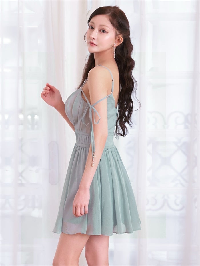 AngelR エンジェルアール Vカット/バストビジュー/シフォン/ショルダー/リボン/フレア/マイクロミニドレス ar26819