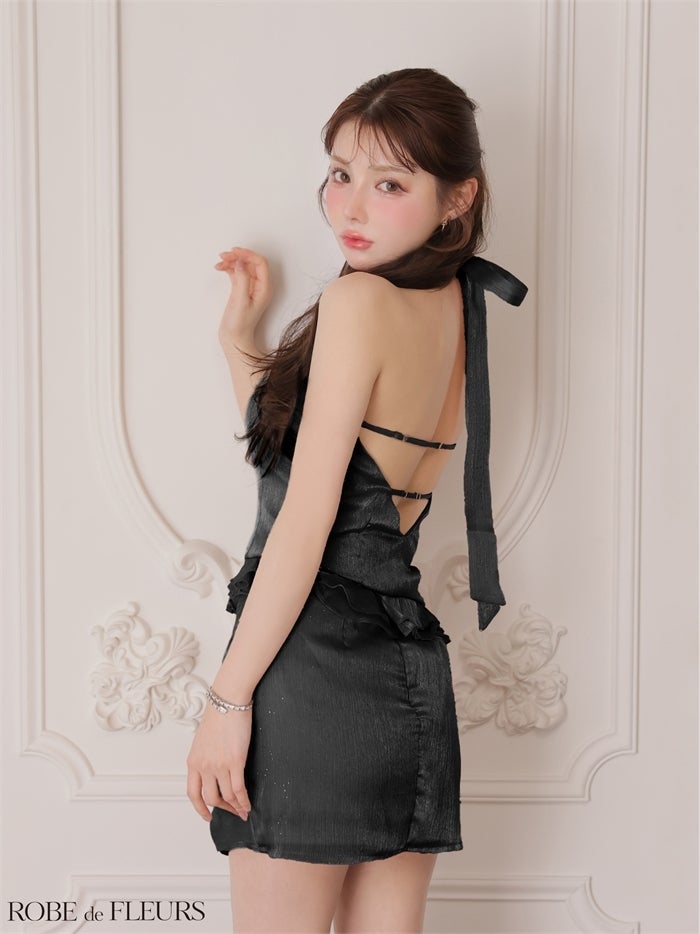 ROBE de FLEURS ローブドフルール 【XSサイズあり】ラメシフォンホルターフリルミニキャバドレス fm4346-c