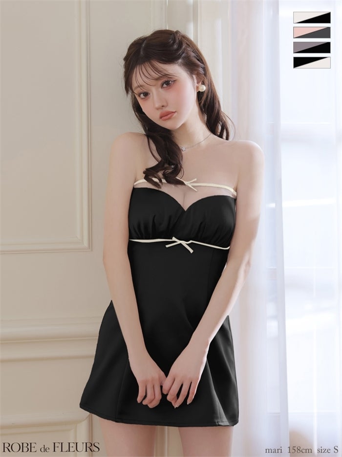 ROBE de FLEURS ローブドフルール 【XSサイズあり】サテンオーガンジーリボンベアミニキャバドレス fm4648-c