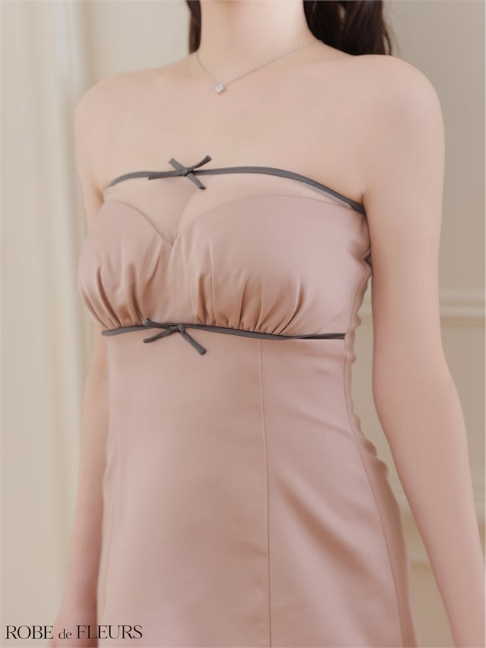 ROBE de FLEURS ローブドフルール 【XSサイズあり】サテンオーガンジーリボンベアミニキャバドレス fm4648-c