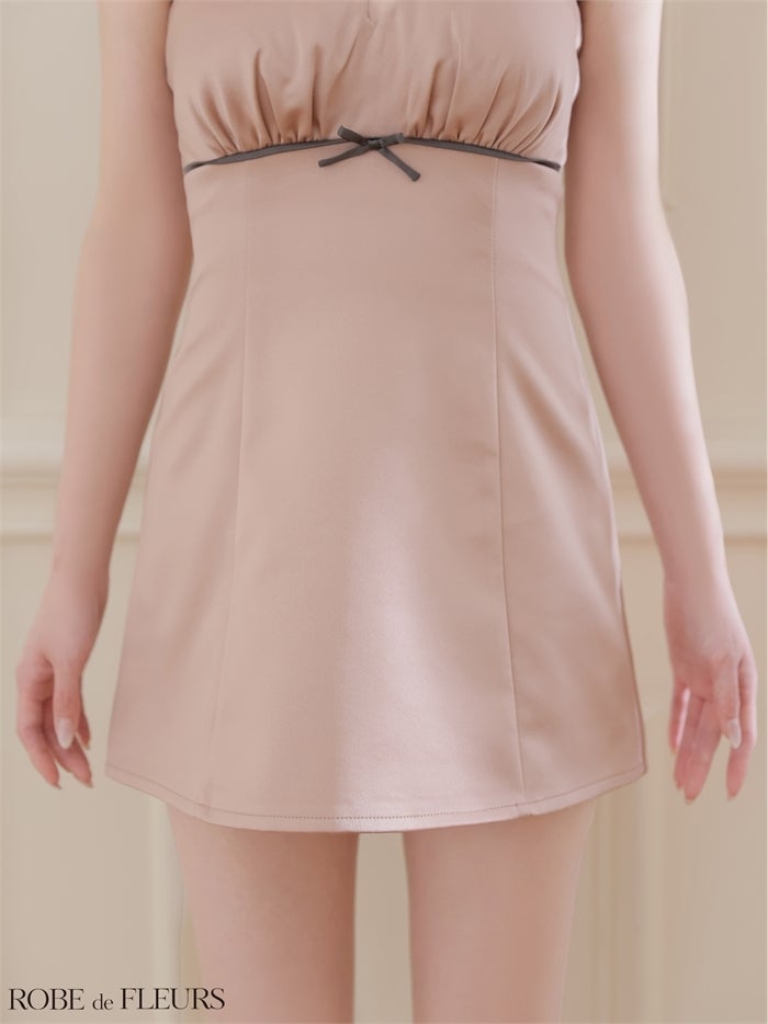 ROBE de FLEURS ローブドフルール 【XSサイズあり】サテンオーガンジーリボンベアミニキャバドレス fm4648-c