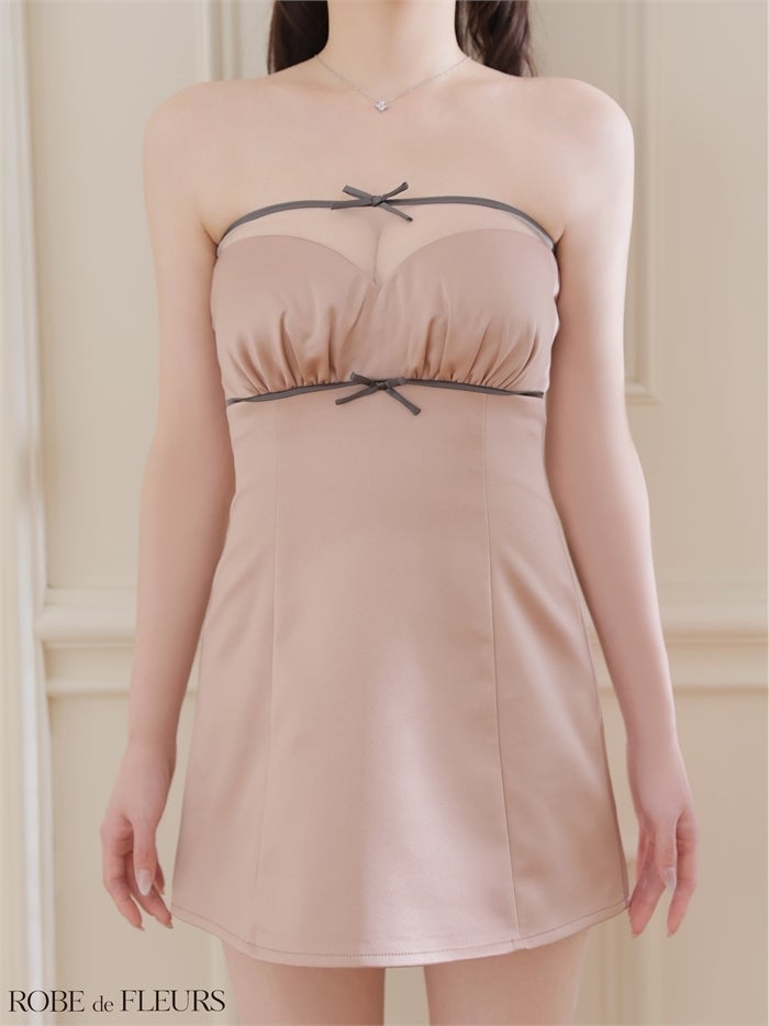 ROBE de FLEURS ローブドフルール 【XSサイズあり】サテンオーガンジーリボンベアミニキャバドレス fm4648-c