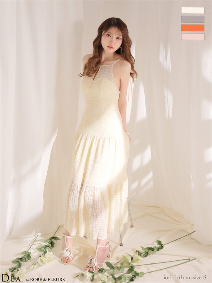 DEA. ディア バイ ローブドフルール 【XS～Lサイズあり】ストレッチギャザーシフォンロングキャバドレス de4655-c