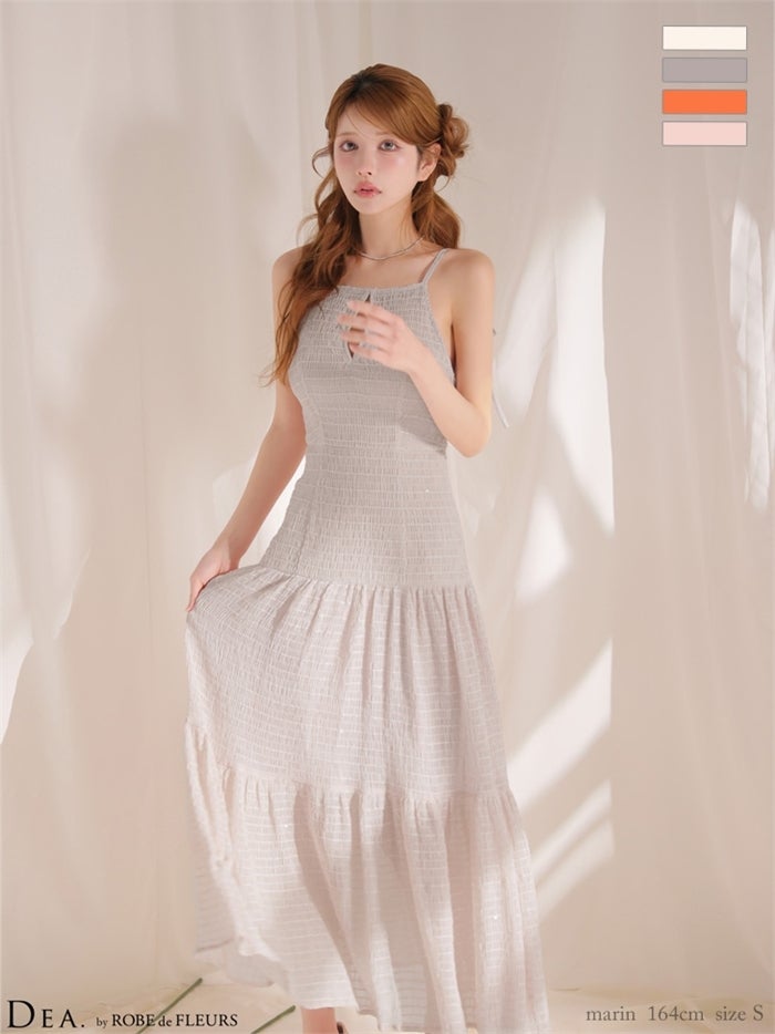 DEA. ディア バイ ローブドフルール 【XS～Lサイズあり】ストレッチギャザーシフォンロングキャバドレス de4655-c