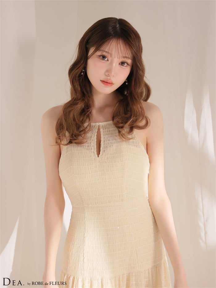 DEA. ディア バイ ローブドフルール 【XS～Lサイズあり】ストレッチギャザーシフォンロングキャバドレス de4655-c