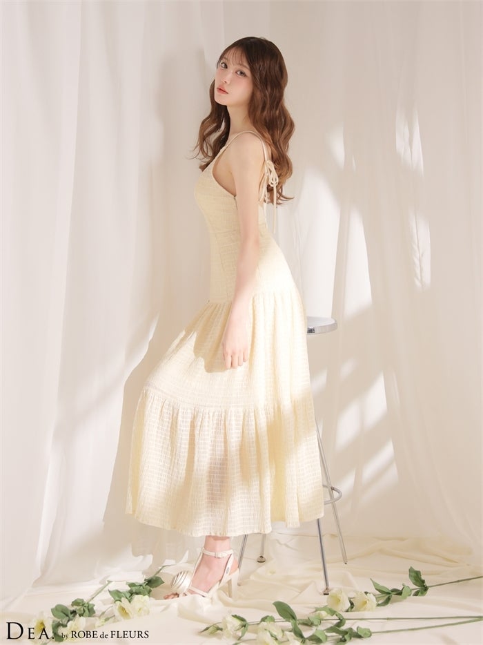 DEA. ディア バイ ローブドフルール 【XS～Lサイズあり】ストレッチギャザーシフォンロングキャバドレス de4655-c