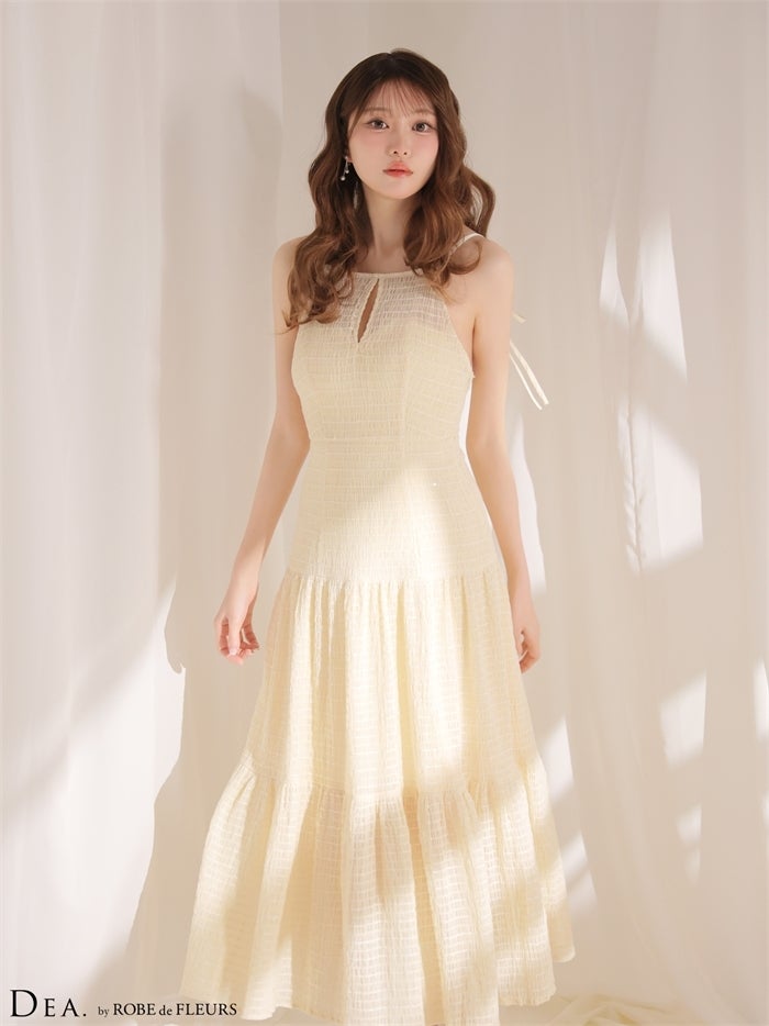 DEA. ディア バイ ローブドフルール 【XS～Lサイズあり】ストレッチギャザーシフォンロングキャバドレス de4655-c