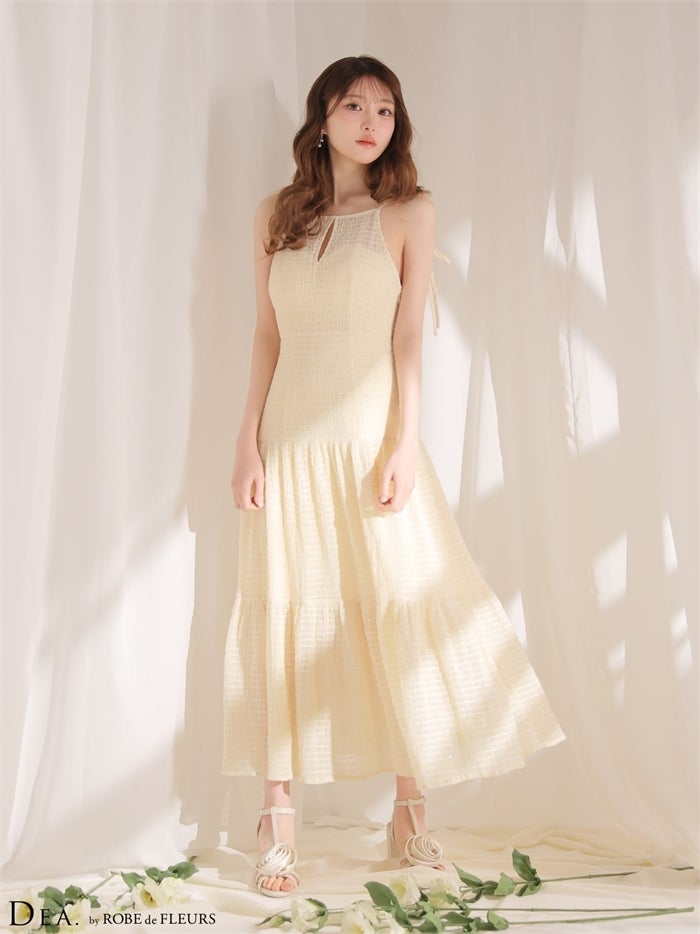DEA. ディア バイ ローブドフルール 【XS～Lサイズあり】ストレッチギャザーシフォンロングキャバドレス de4655-c